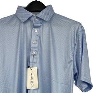 NEW Collars & Co Dress Collar Polo Mens XL Performance Blue Houndstooth $82